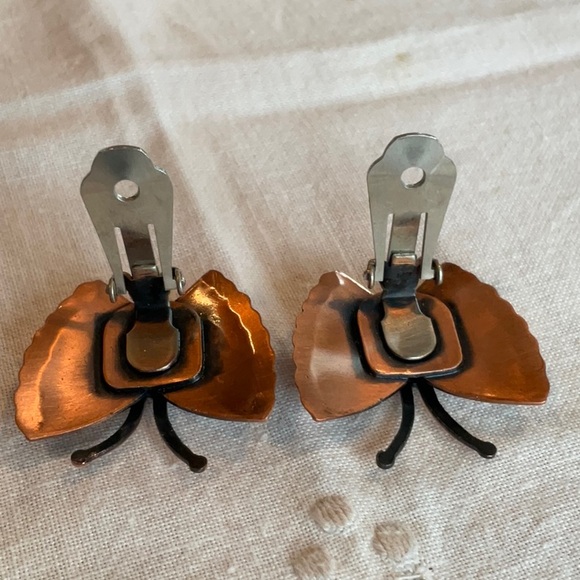 Copper Renoir Butterfly Clip On Earrings - 1950’s - Picture 5 of 5